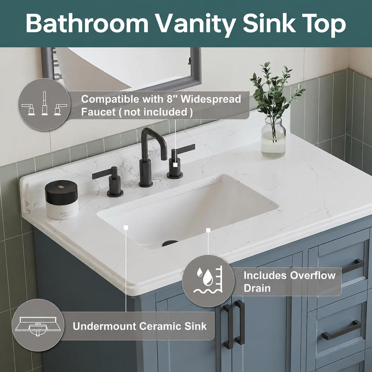 60 Inch Bathroom Vanity Double Sink, Steel Blue