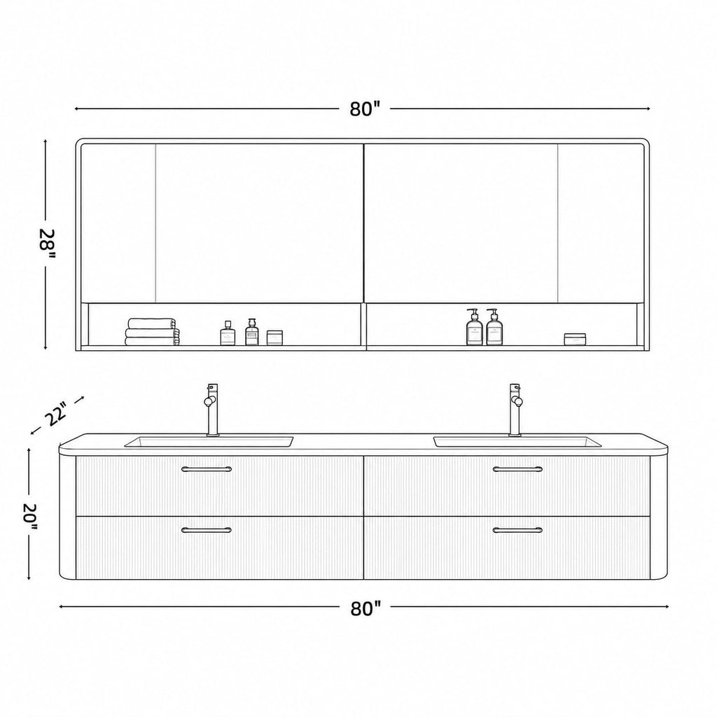 60 IN Floating Double Bathroom Vanity with Sinks & LED Mirror Cabinet
