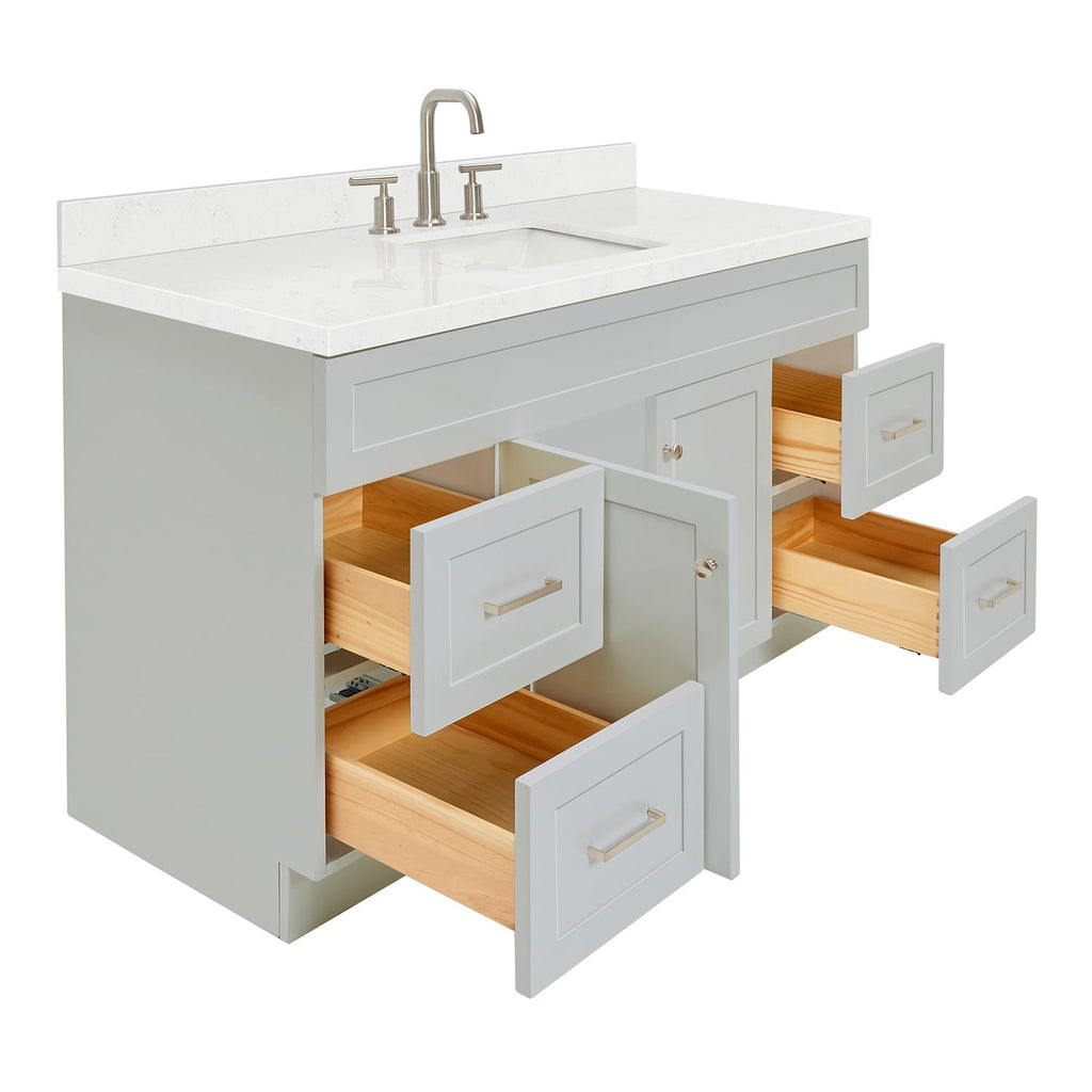 DKB Isabella 60 Inch Bathroom Vanity Single Sink â White Bathroom Vanity with Sink, 1.5" Edge Carrara White Quartz Countertop, Solid Wood, 2 Soft-Close Doors, 8 Dovetail Drawers + Tilt Drawer