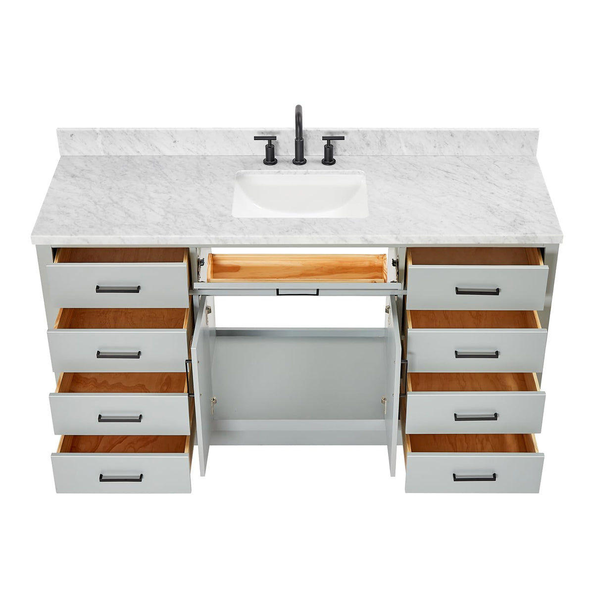 ARIEL Hepburn 66-inch Bathroom Vanity with Sink,Solid Wood, 1.5-inch Pure White Quartz Countertop & Backsplash, Single Rectangular Porcelain Sink, 2 Soft Closing Doors, 9 Dovetail Drawers, White