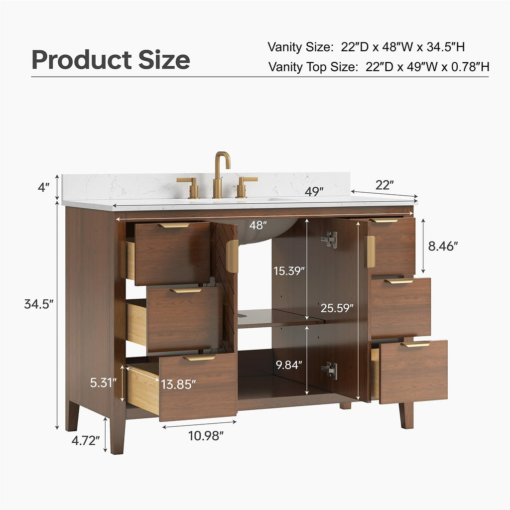 42 Inch Bathroom Vanity with Sink, Pre Assembled, White