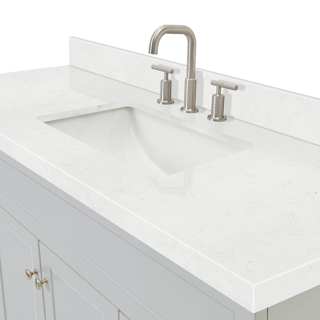 DKB Isabella 60 Inch Bathroom Vanity Single Sink â White Bathroom Vanity with Sink, 1.5" Edge Carrara White Quartz Countertop, Solid Wood, 2 Soft-Close Doors, 8 Dovetail Drawers + Tilt Drawer