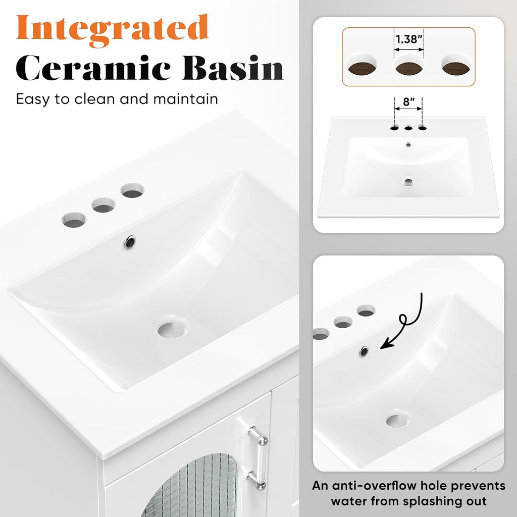 DUMOS 24" Modern Bathroom Vanity with Durable Ceramic Basin