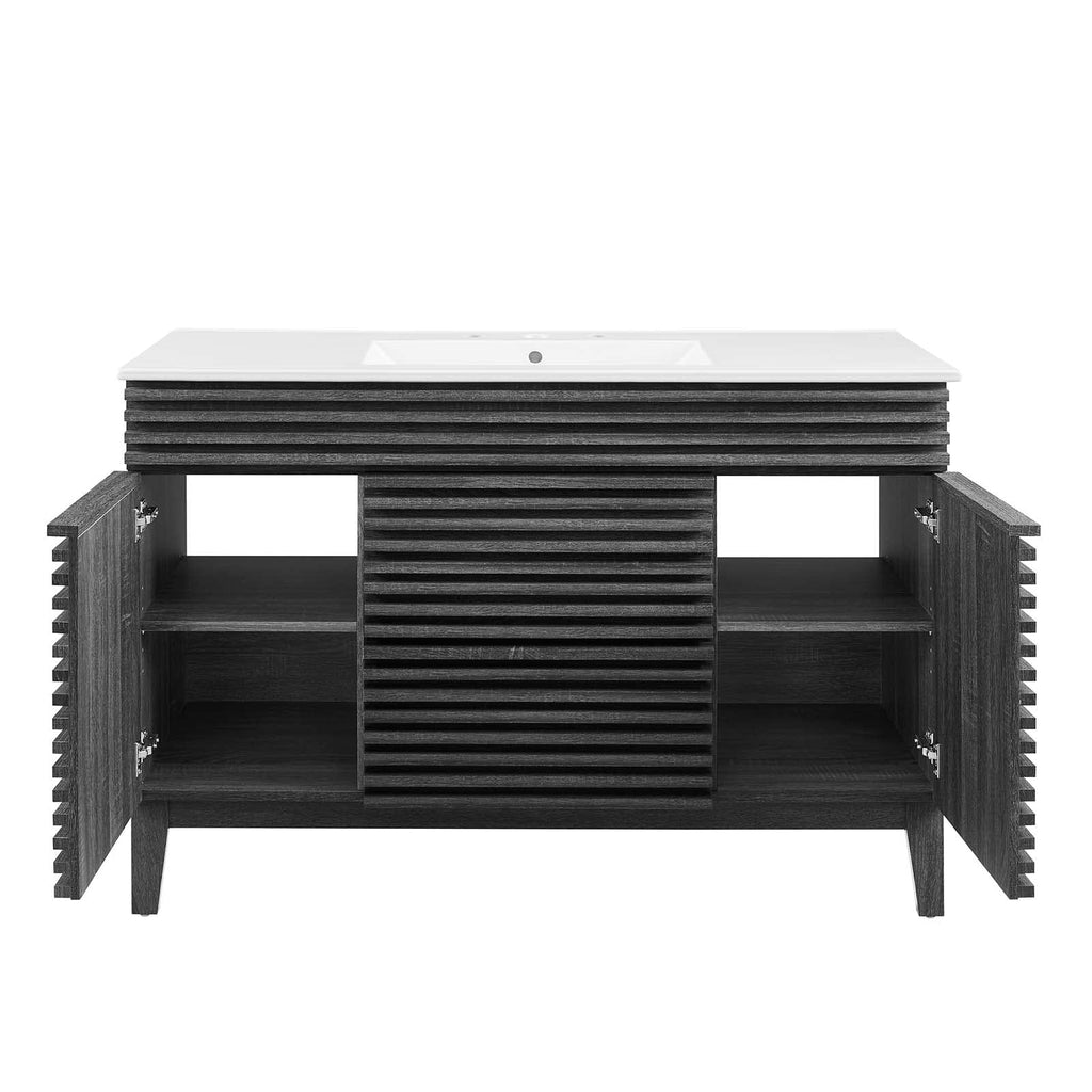 Modway Render Mid-Century Bathroom Vanity With Sink in Walnut White,24 Inch