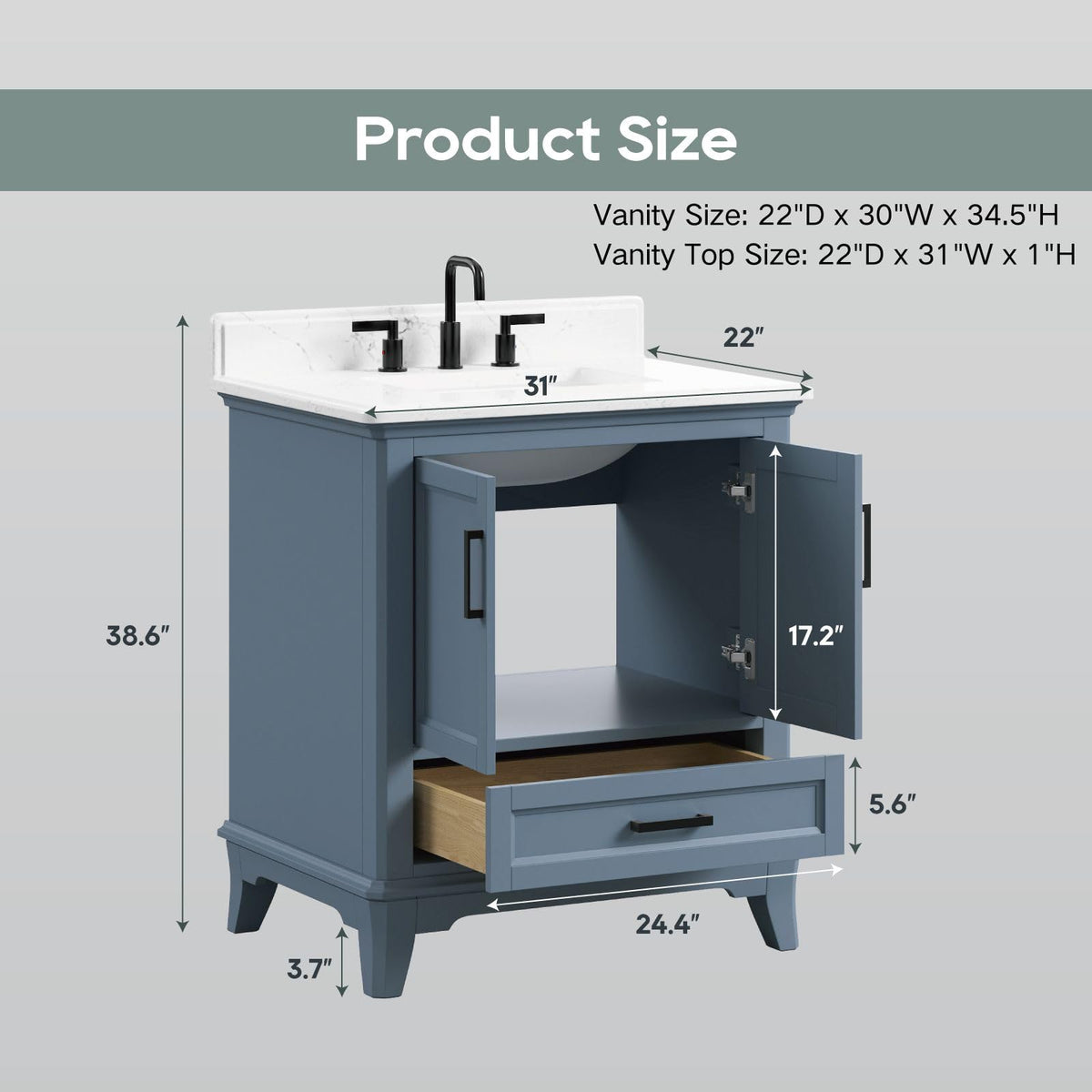 42 Inch Bathroom Vanity with Sink, Pre Assembled, White