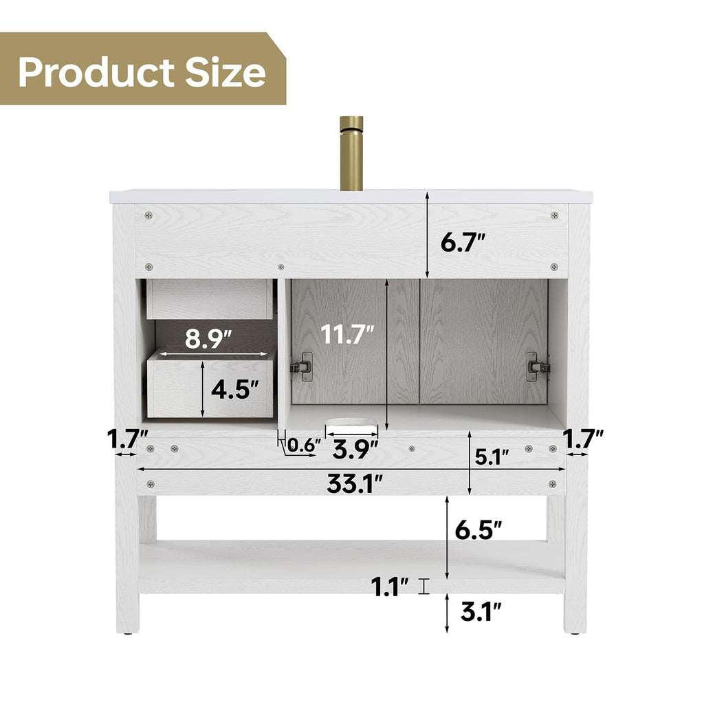 42 Inch Bathroom Vanity with Sink, Fully-Assembled, Walnut