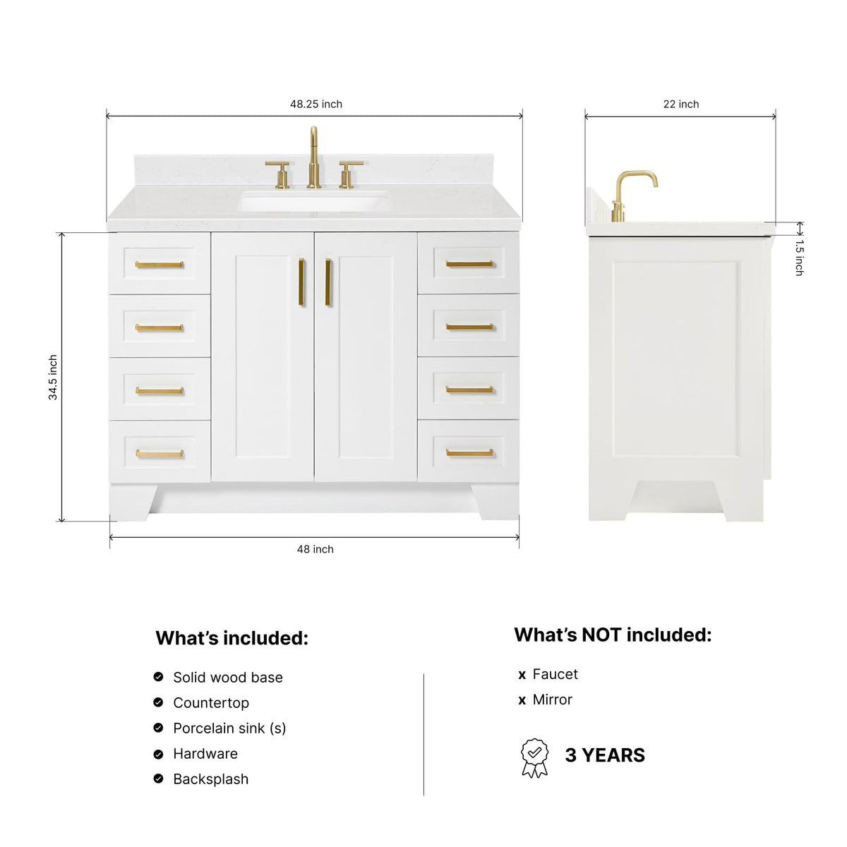 DKB Emilia 48-Inch Bathroom Vanity with Sink â Midnight Blue Single Sink Bathroom Vanity, 1.5" Edge Carrara Quartz Countertop, Solid Wood, 2 Soft Closing Doors, 9 Dovetail Drawers