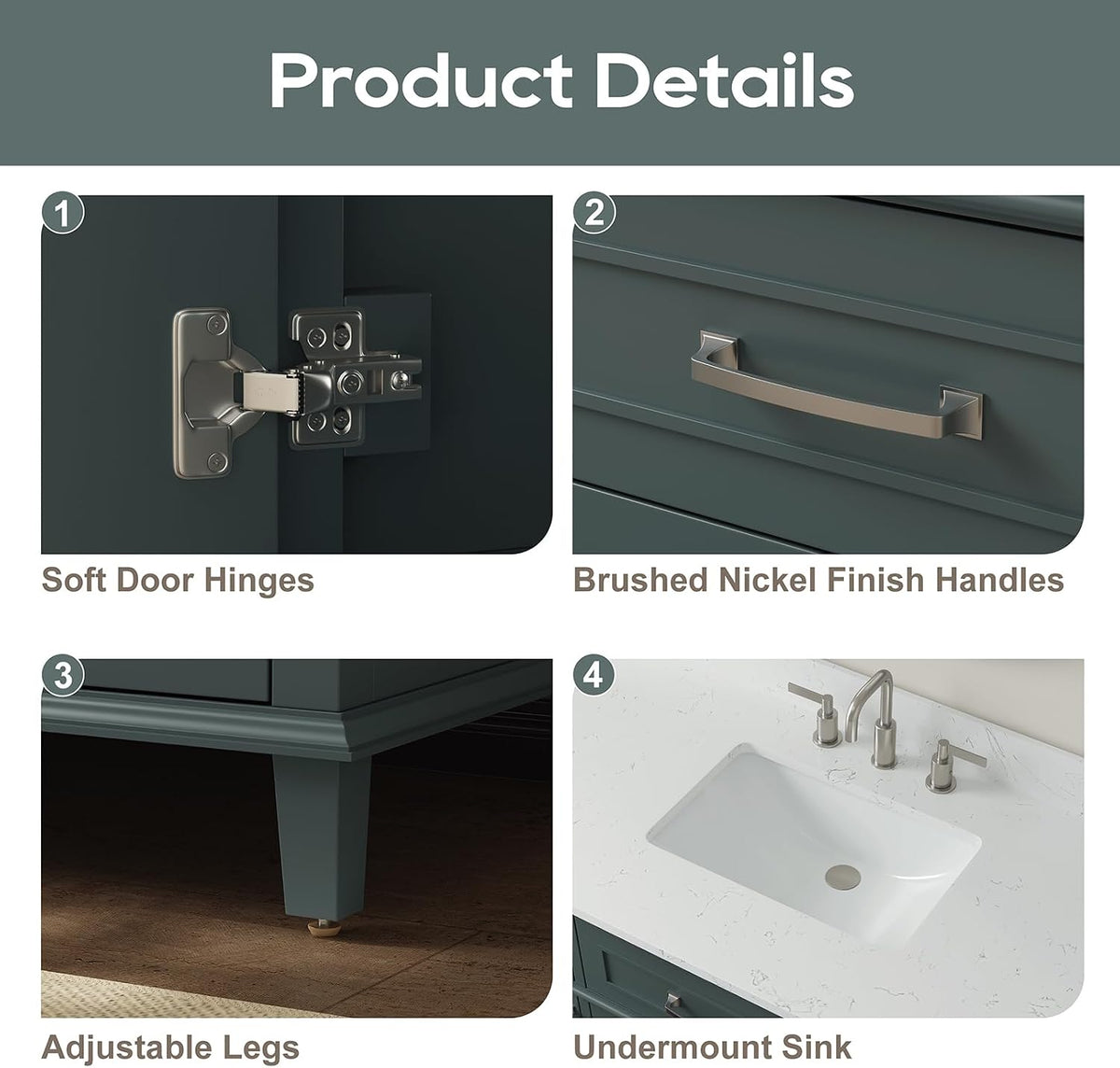 60 Inch Bathroom Vanity with Sink, Fully Assembled, Green