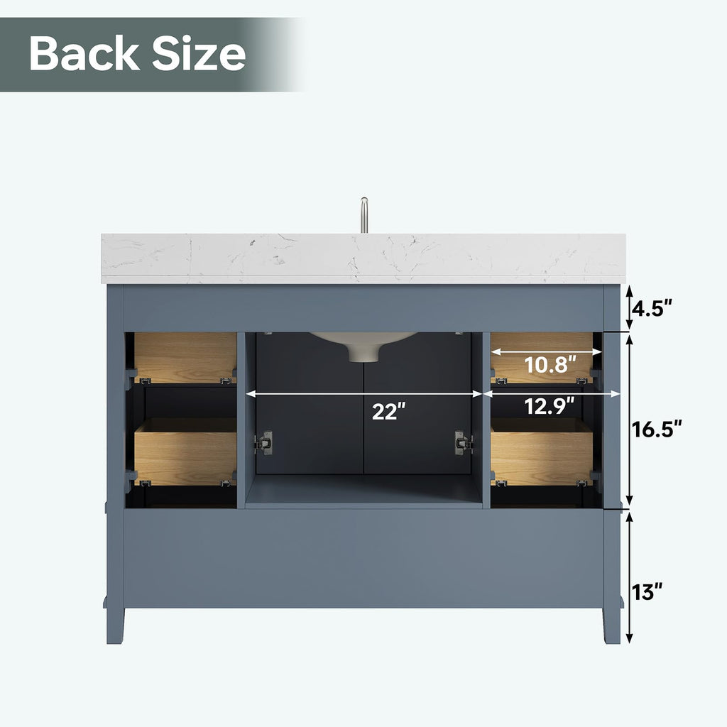 42 Inch Bathroom Vanity with Sink, Pre Assembled, White