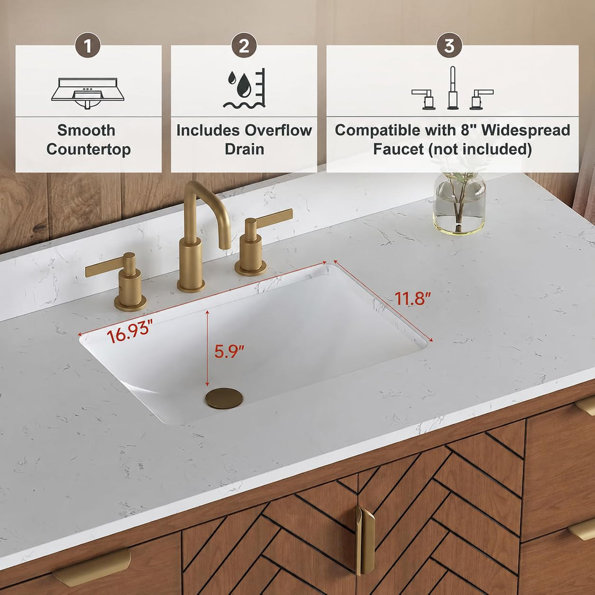 42 Inch Bathroom Vanity with Sink, Pre Assembled, White
