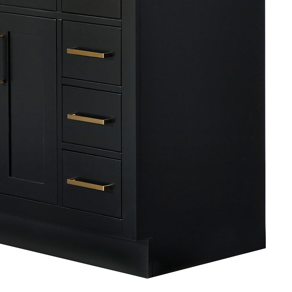 DKB Beckford 42-Inch White Bathroom Vanity with Sink, Solid Wood Base Cabinet, 1.5" White Quartz Countertop, Rectangular Sink, 2 Soft Closing Doors, 9 Drawers
