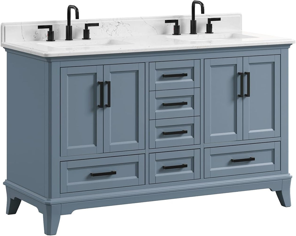 60 Inch Bathroom Vanity Double Sink, Steel Blue
