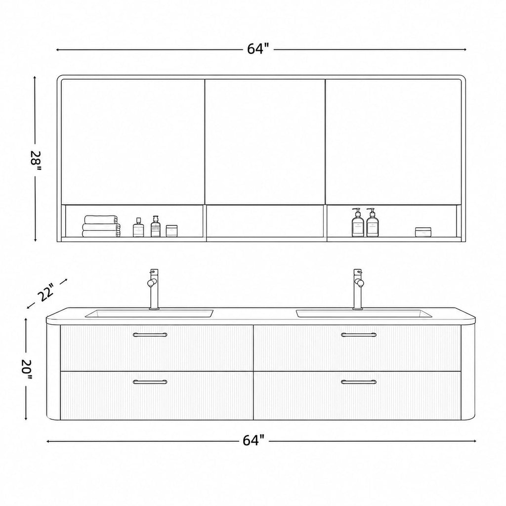 60 IN Floating Double Bathroom Vanity with Sinks & LED Mirror Cabinet