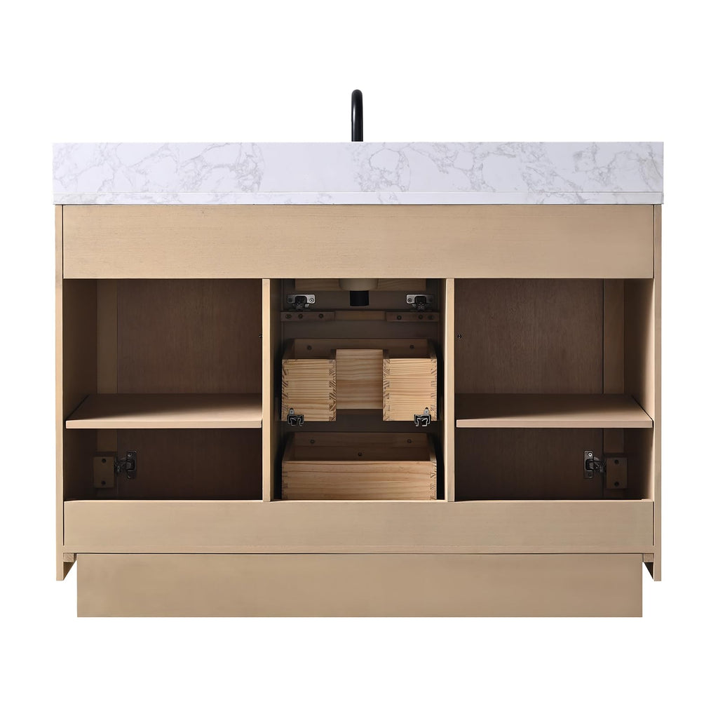 HOMEBEYOND 72" Bathroom Vanity with Double Sink & Ceramic Top, MDF Material Vanity Cabinet with Basin Combo, Soft-Closing Doors, Removable Shelf, Backsplash, Tan