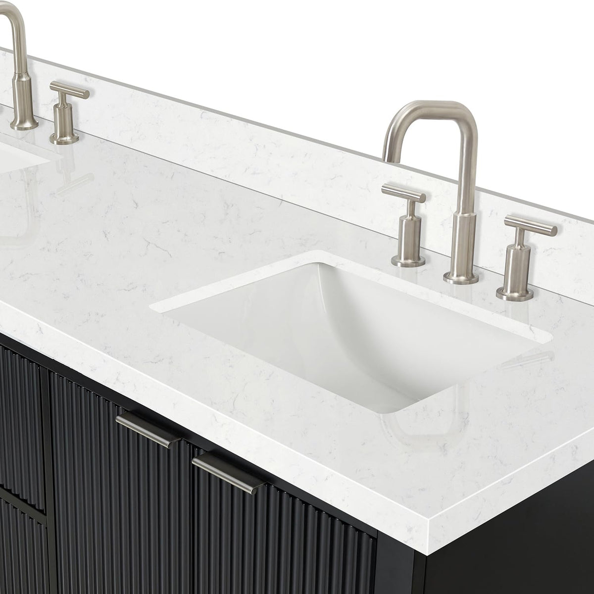 DKB Emilia 72 Inch Bathroom Vanity Double Sink â White Bathroom Vanity with Sink, 1.5" Edge Carrara White Quartz Countertop & Backsplash, 4 Soft-Close Doors, and 6 Dovetail Drawers