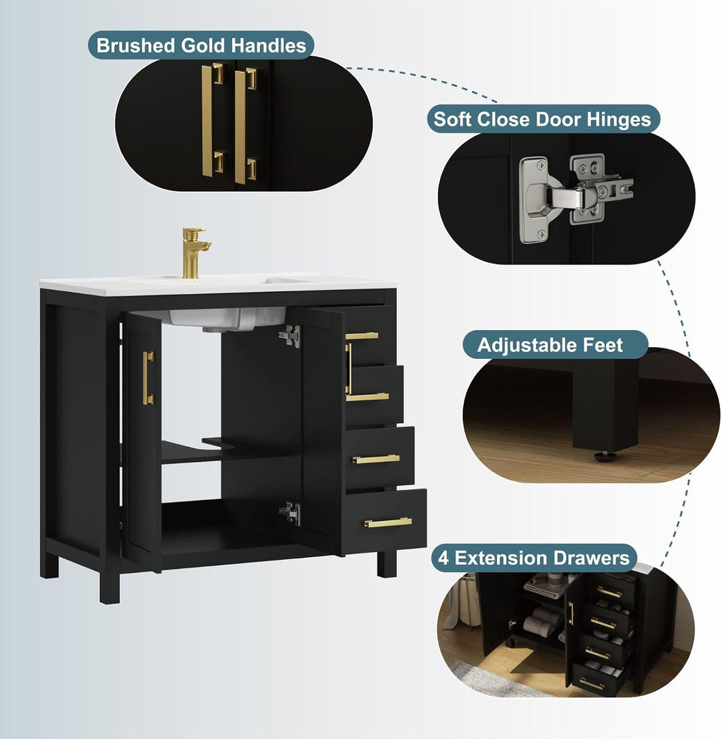 36 Inch Modern Bathroom Vanity with Sink, Black