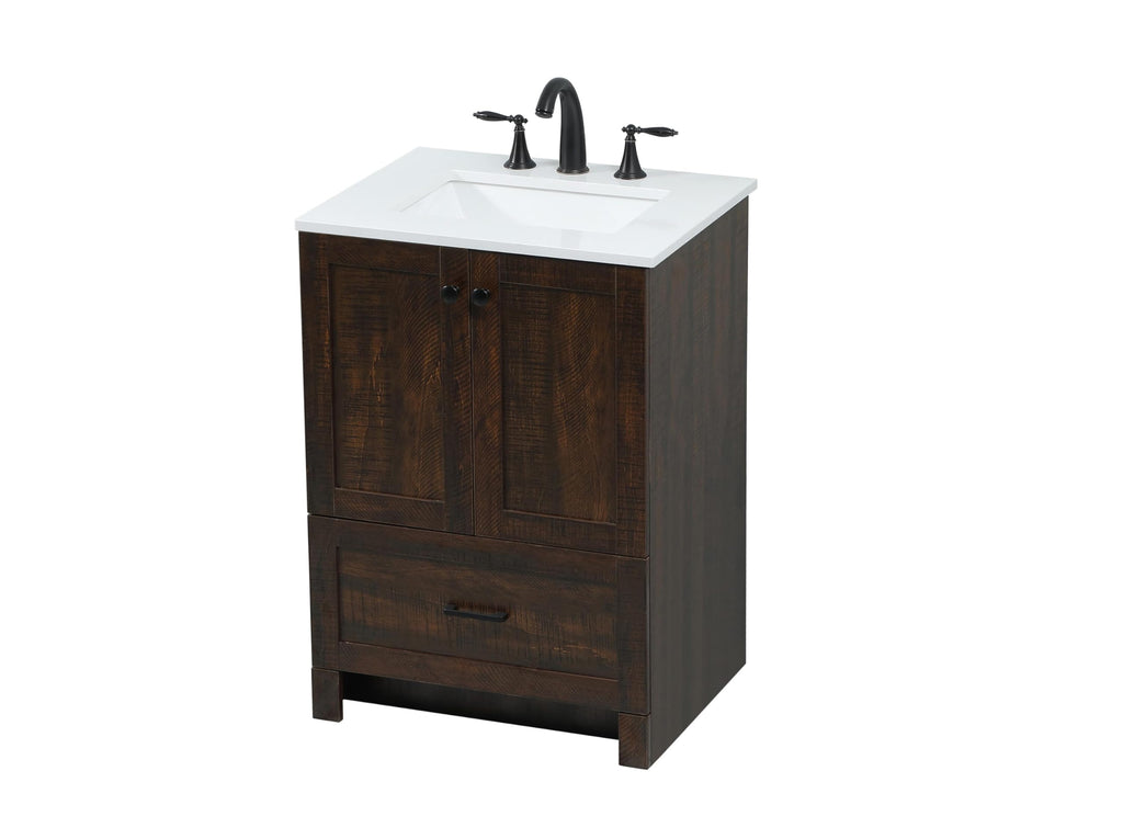 18" Pre-Assembled Bathroom Vanity with Sink, Engineered Wood, Ivory White Engineered Marble Countertop Included, Single Oval Porcelain Sink, 1 Soft-Close Drawers, Expresso