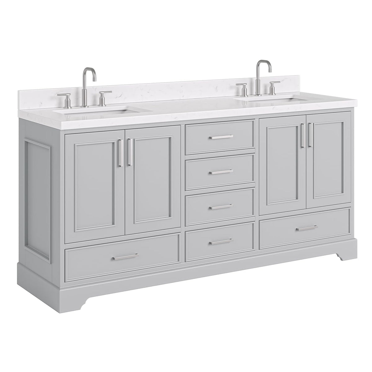 DKB Emilia 72 Inch Bathroom Vanity Double Sink â White Bathroom Vanity with Sink, 1.5" Edge Carrara White Quartz Countertop & Backsplash, 4 Soft-Close Doors, and 6 Dovetail Drawers