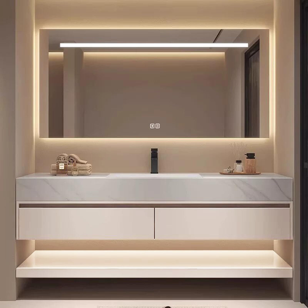 72" Bathroom Vanity with Double Sink, Fully Assembled, White