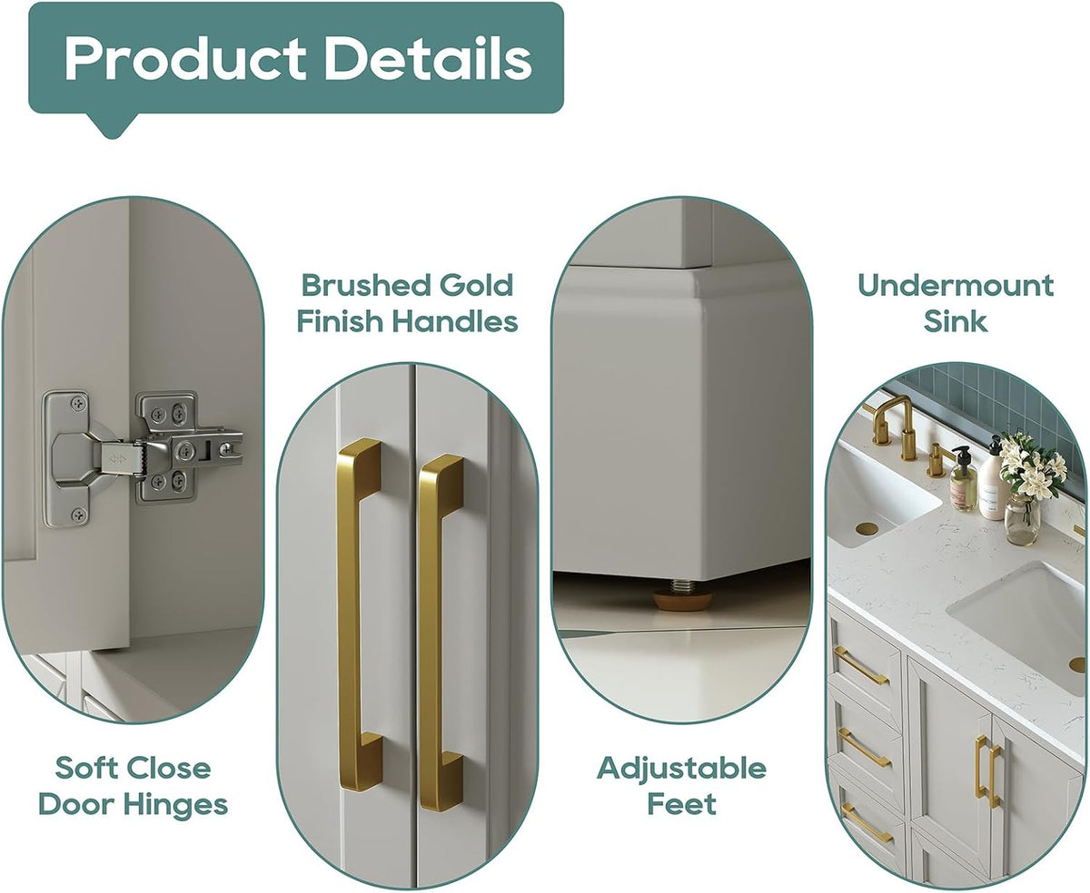 60 Inch Bathroom Vanity with Double Sink Combo, Greige