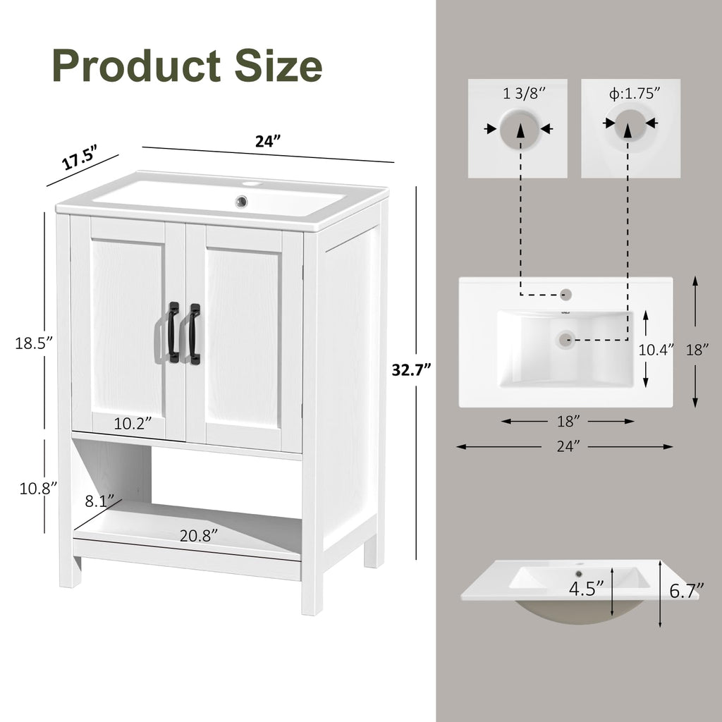 30" Bathroom Vanity with Sink, Modern Bathroom Cabinet, White