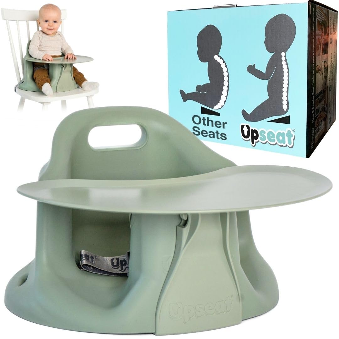 Upseat â The Original Ergonomic Baby Floor & Booster Seat with Tray, Developed with Physical Therapists for Upright Posture & Healthy Hip Development, 4â24 Months, Extra-Large Tray (Sage)
