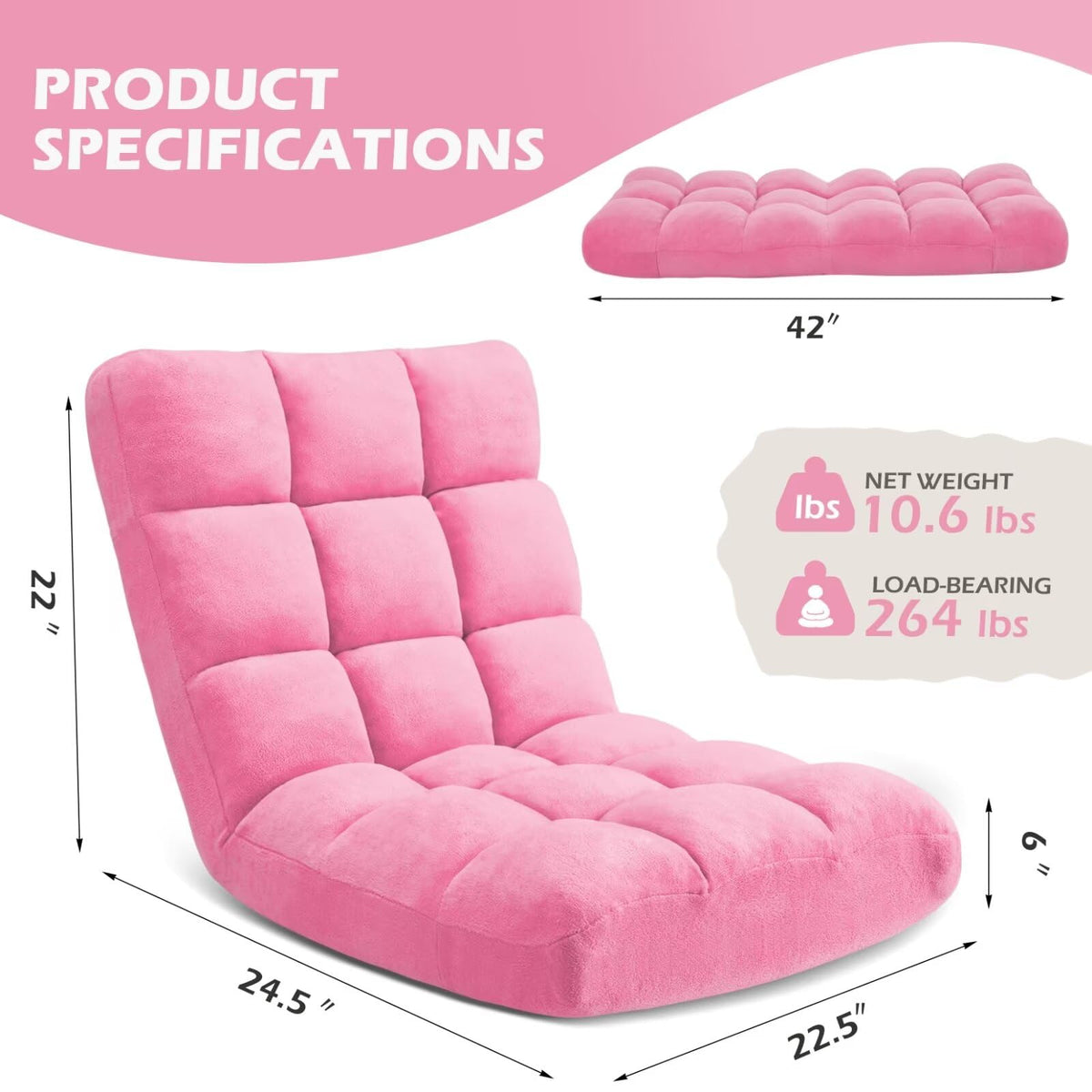 Folding Floor Gaming Chair 14-Poistion Cushioned Adjustable Floor Lazy Sofa Chair w/Breathable Cotton & Skin-Friendly Velvet for Adults & Kids Perfect for Reading Gaming Meditating, Darkblue