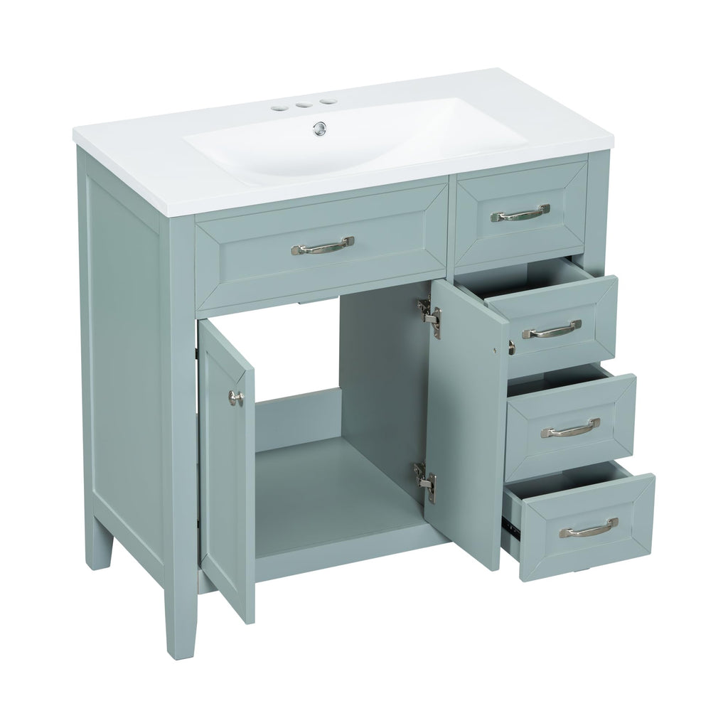 36 Inch Bathroom Vanities with Undermount Ceramic Sink, Storage Cabinet with Soft Closing Doors and Three Drawers, Solid Wood Frame, Natural Wood