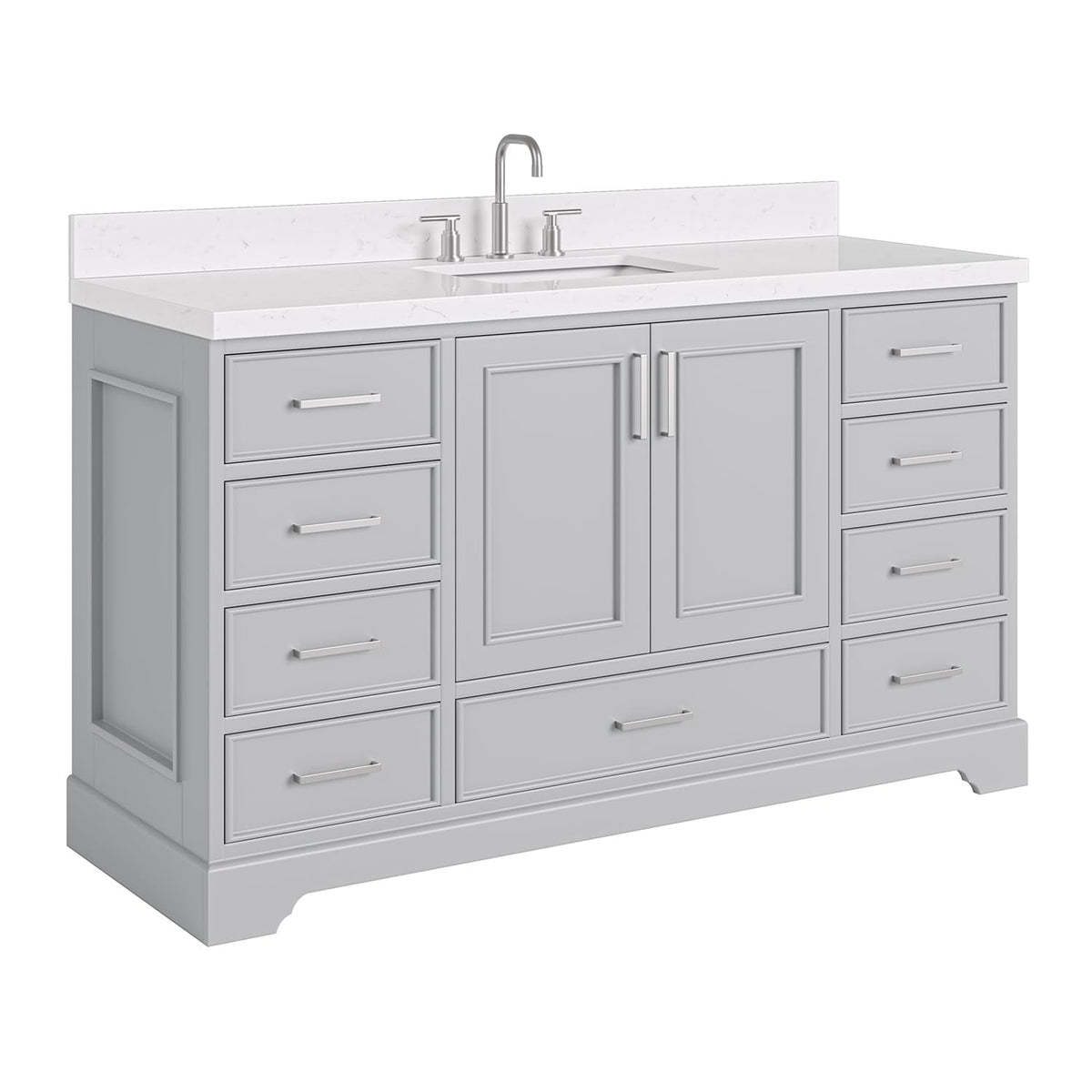 DKB Isabella 60 Inch Bathroom Vanity Single Sink â White Bathroom Vanity with Sink, 1.5" Edge Carrara White Quartz Countertop, Solid Wood, 2 Soft-Close Doors, 8 Dovetail Drawers + Tilt Drawer