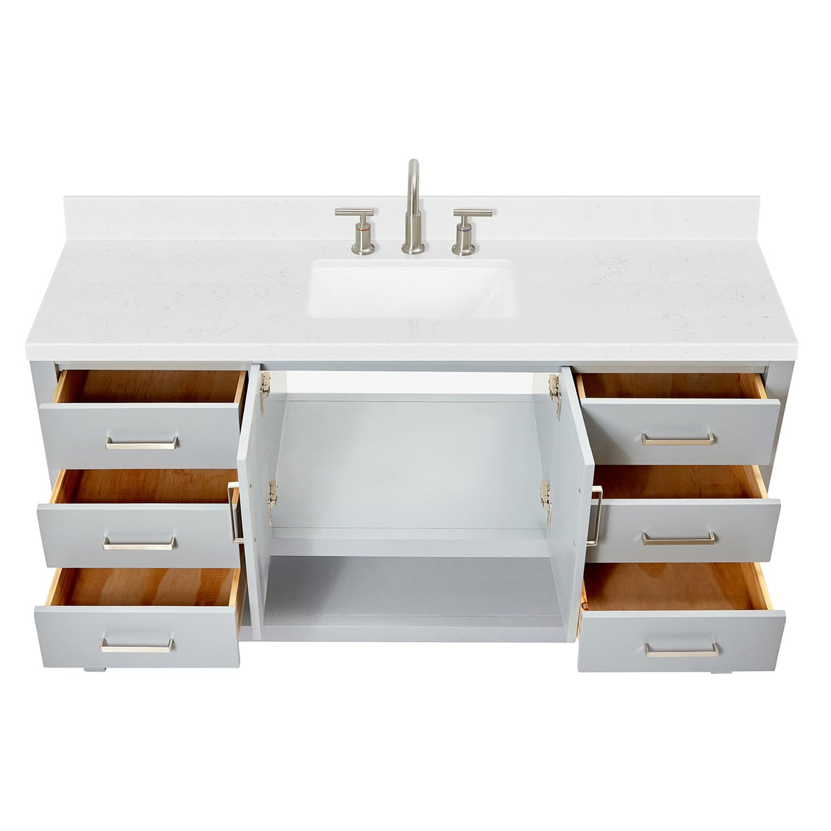 DKB Isabella 60 Inch Bathroom Vanity Single Sink â White Bathroom Vanity with Sink, 1.5" Edge Carrara White Quartz Countertop, Solid Wood, 2 Soft-Close Doors, 8 Dovetail Drawers + Tilt Drawer