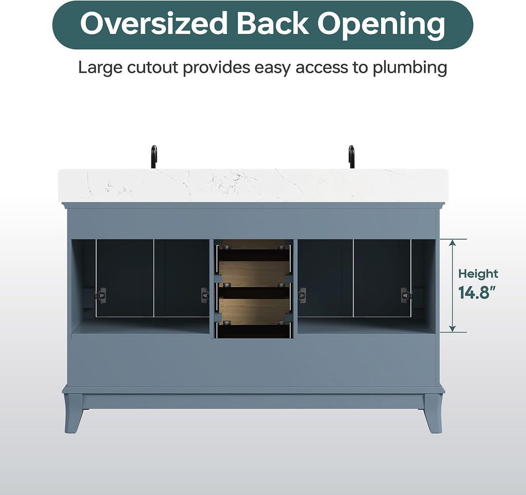 60 Inch Bathroom Vanity Double Sink, Steel Blue