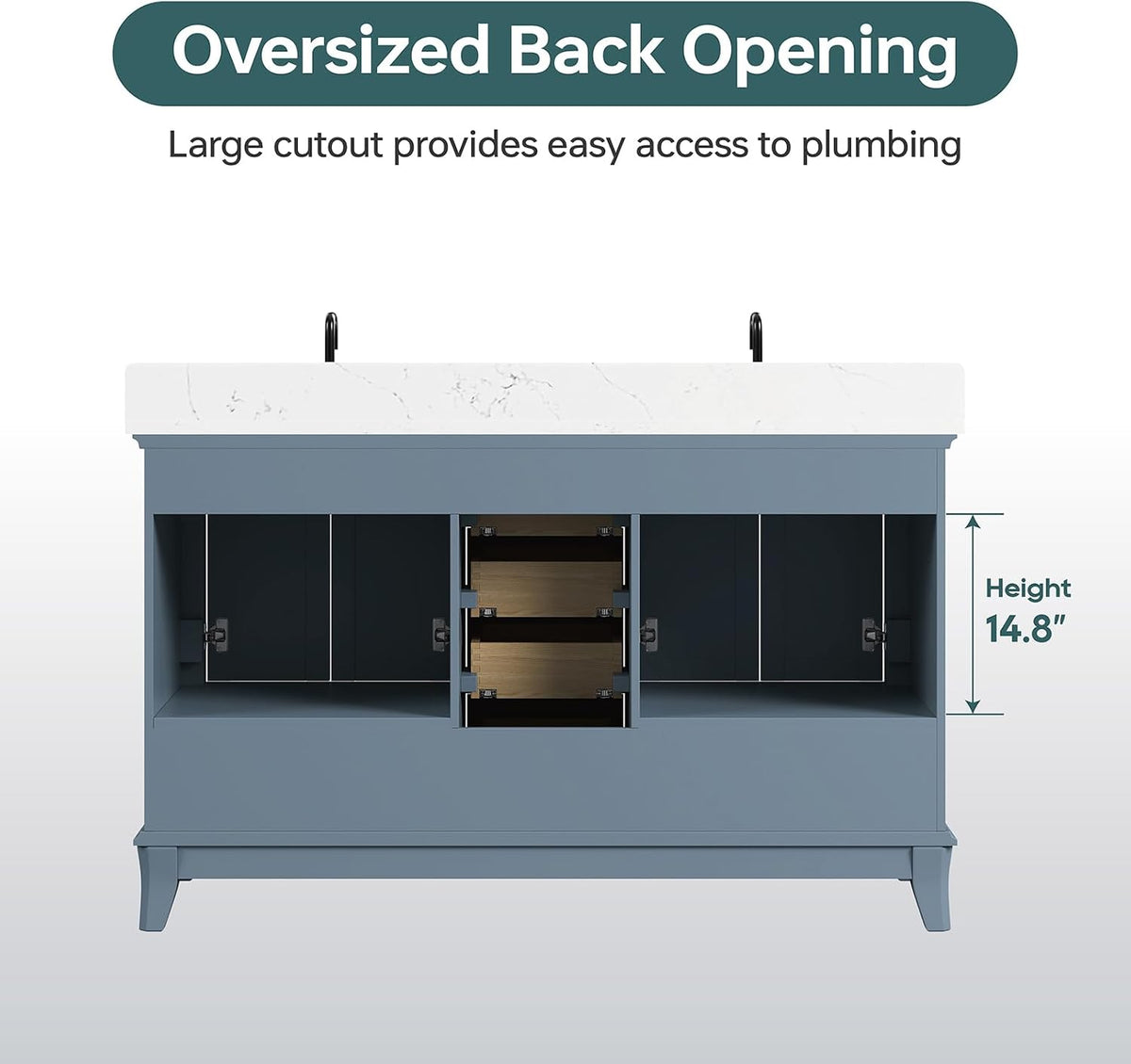 60 Inch Bathroom Vanity Double Sink, Steel Blue