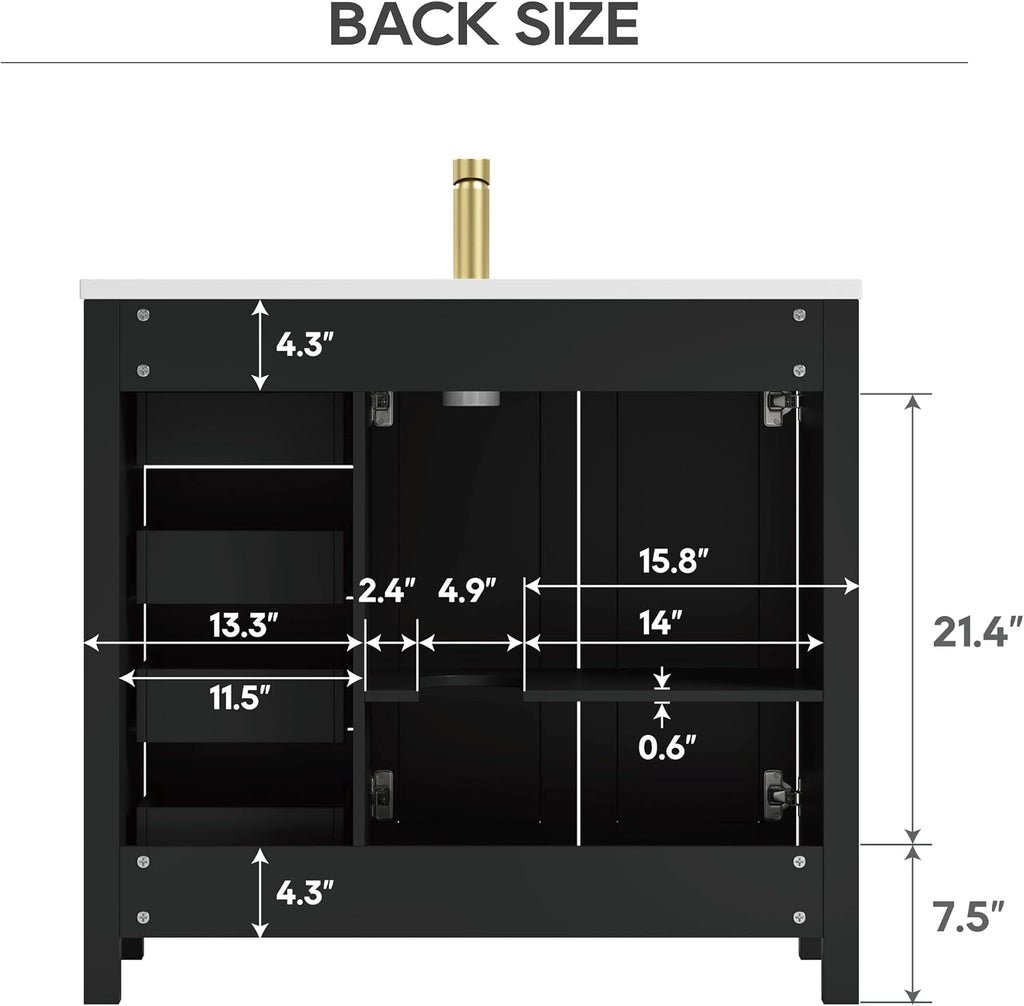 36 Inch Modern Bathroom Vanity with Sink, Black