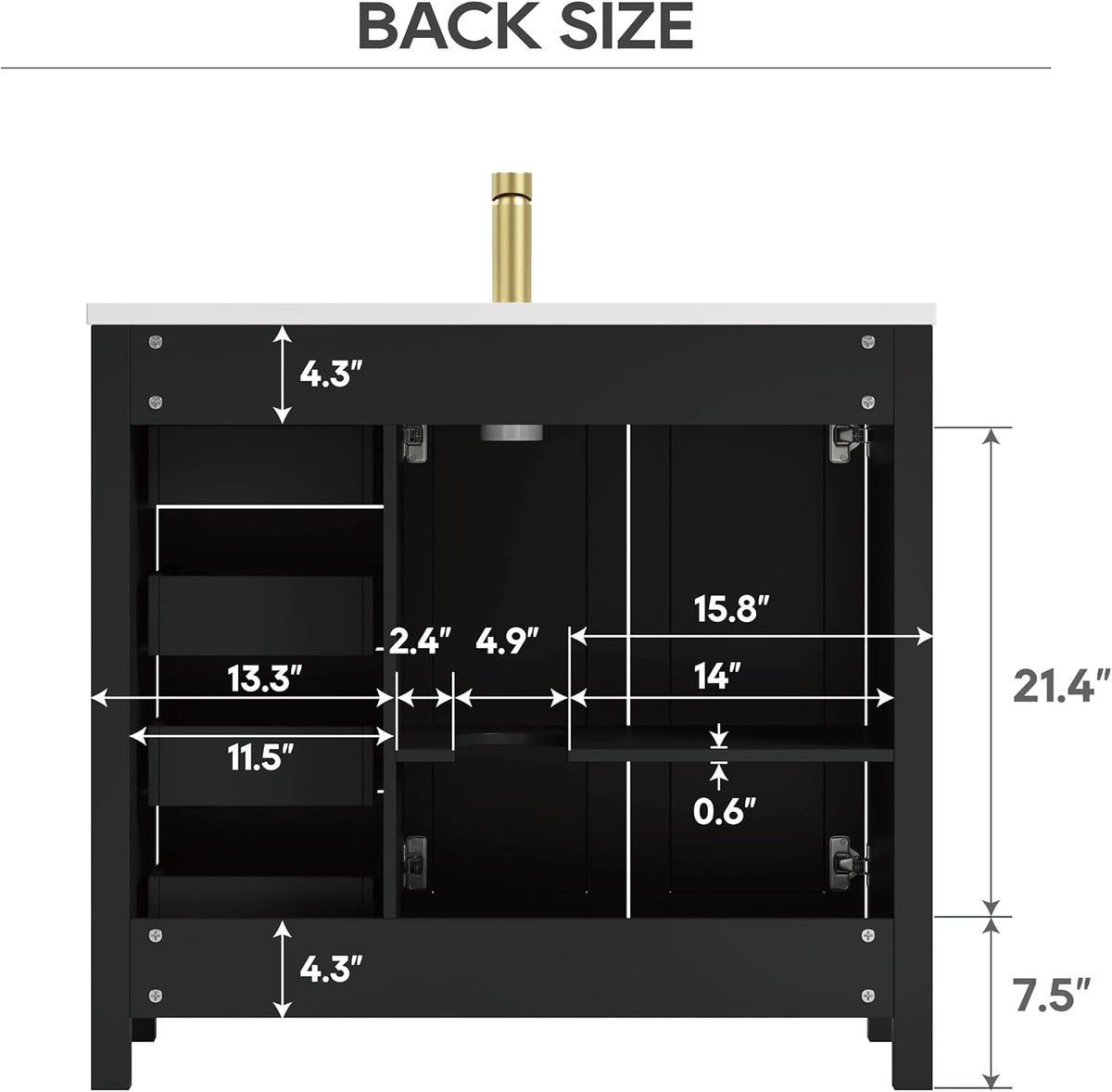 36 Inch Modern Bathroom Vanity with Sink, Black