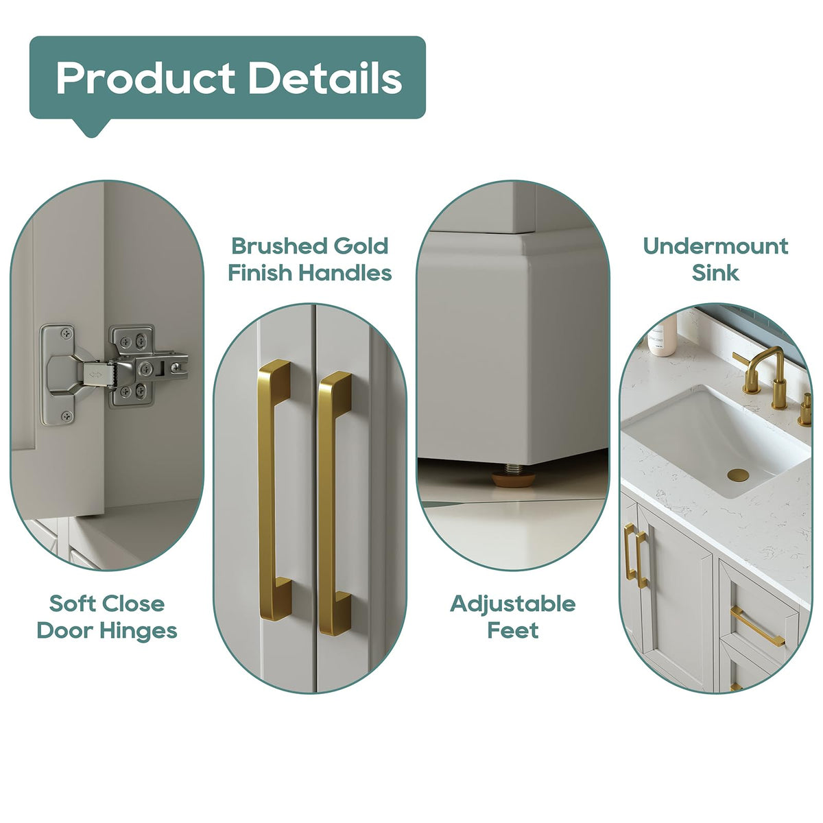 60 Inch Bathroom Vanity with Double Sink Combo, Greige