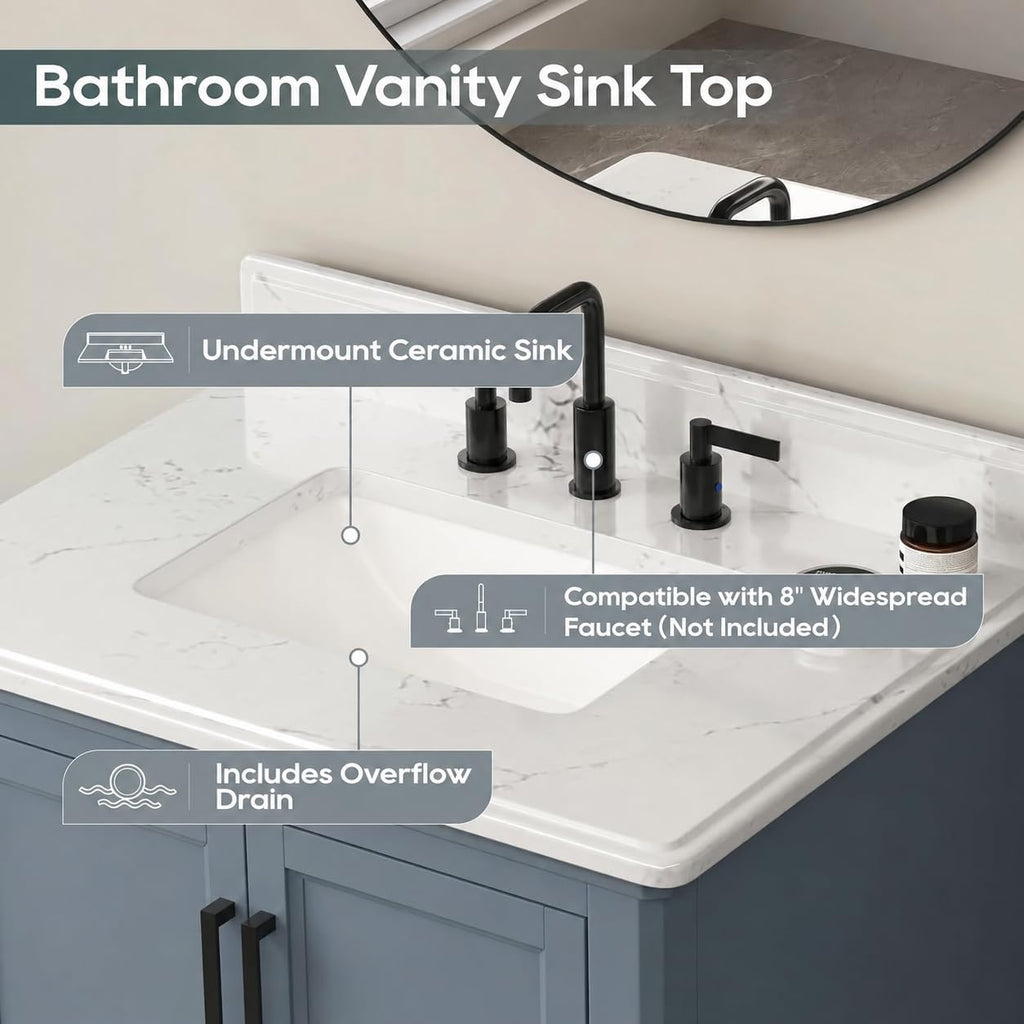 42 Inch Bathroom Vanity with Sink, Pre Assembled, White