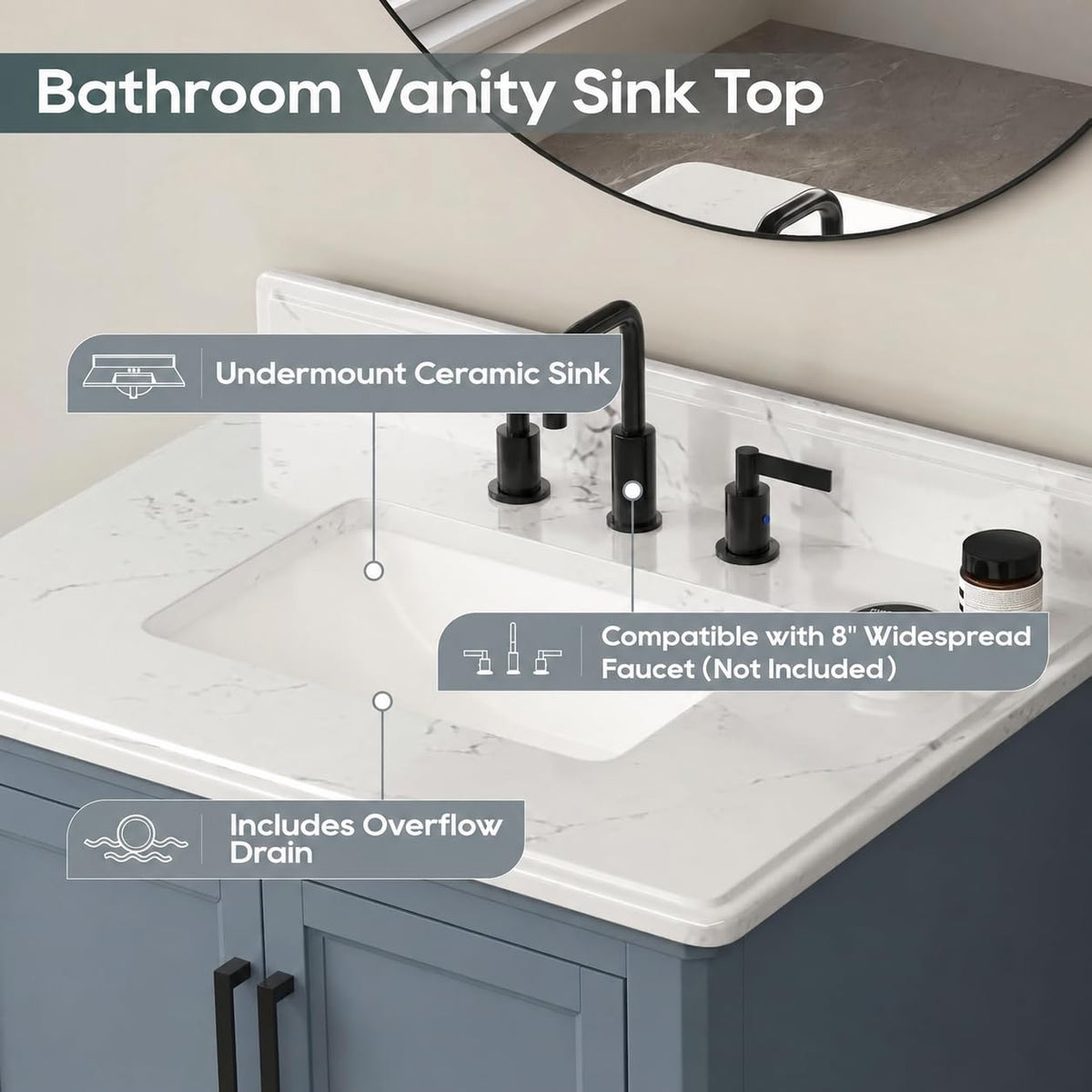 42 Inch Bathroom Vanity with Sink, Pre Assembled, White
