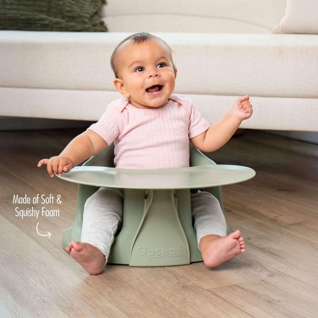 Upseat â The Original Ergonomic Baby Floor & Booster Seat with Tray, Developed with Physical Therapists for Upright Posture & Healthy Hip Development, 4â24 Months, Extra-Large Tray (Sage)