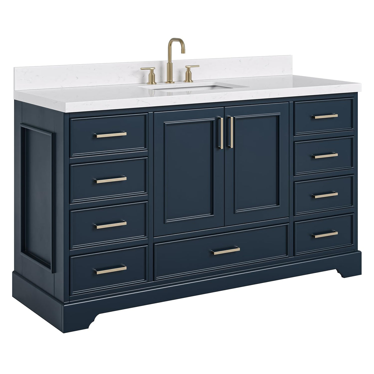 DKB Isabella 60 Inch Bathroom Vanity Single Sink â White Bathroom Vanity with Sink, 1.5" Edge Carrara White Quartz Countertop, Solid Wood, 2 Soft-Close Doors, 8 Dovetail Drawers + Tilt Drawer