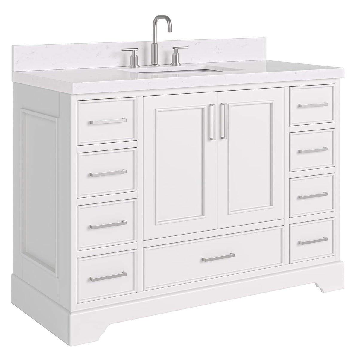 DKB Emilia 48-Inch Bathroom Vanity with Sink â Midnight Blue Single Sink Bathroom Vanity, 1.5" Edge Carrara Quartz Countertop, Solid Wood, 2 Soft Closing Doors, 9 Dovetail Drawers