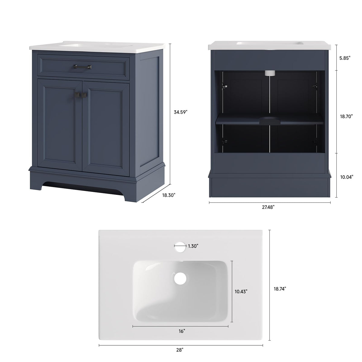 ONBRILL 28" Bathroom Vanity with Ceramic Sink, Soft Close Doors,White