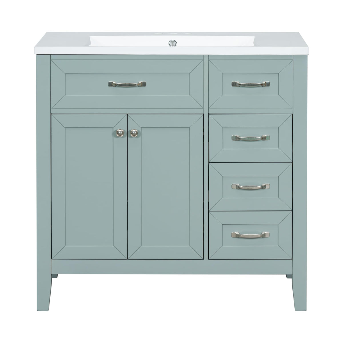 36 Inch Bathroom Vanities with Undermount Ceramic Sink, Storage Cabinet with Soft Closing Doors and Three Drawers, Solid Wood Frame, Natural Wood