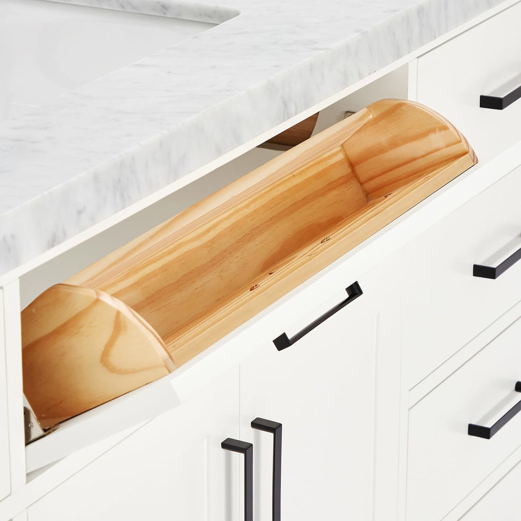 ARIEL Hepburn 66-inch Bathroom Vanity with Sink,Solid Wood, 1.5-inch Pure White Quartz Countertop & Backsplash, Single Rectangular Porcelain Sink, 2 Soft Closing Doors, 9 Dovetail Drawers, White