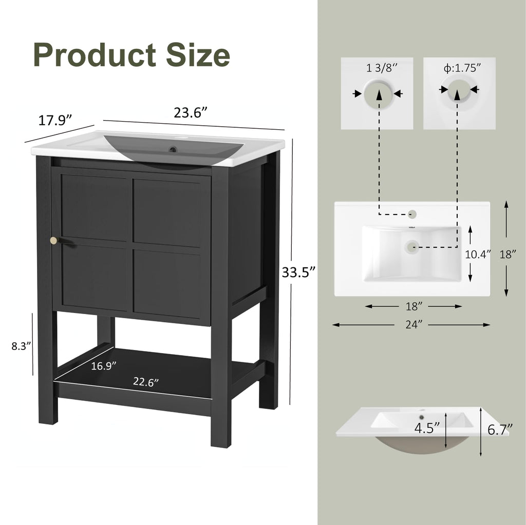 30" Bathroom Vanity with Sink, Sliding Barn Door & 3 Drawers