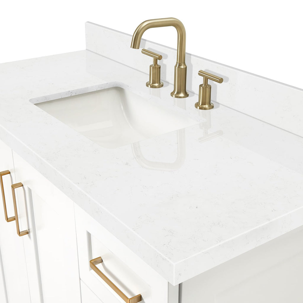 DKB Emilia 48-Inch Bathroom Vanity with Sink â Midnight Blue Single Sink Bathroom Vanity, 1.5" Edge Carrara Quartz Countertop, Solid Wood, 2 Soft Closing Doors, 9 Dovetail Drawers