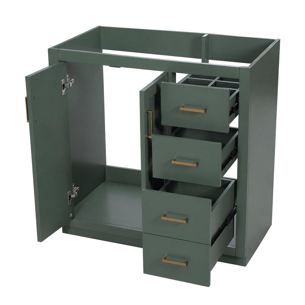 30 Inch Green Bathroom Vanity with Sink & Gold Handles,Light Luxury