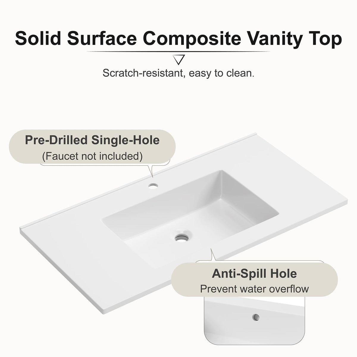 36 Inch Modern Bathroom Vanity with Sink, Black