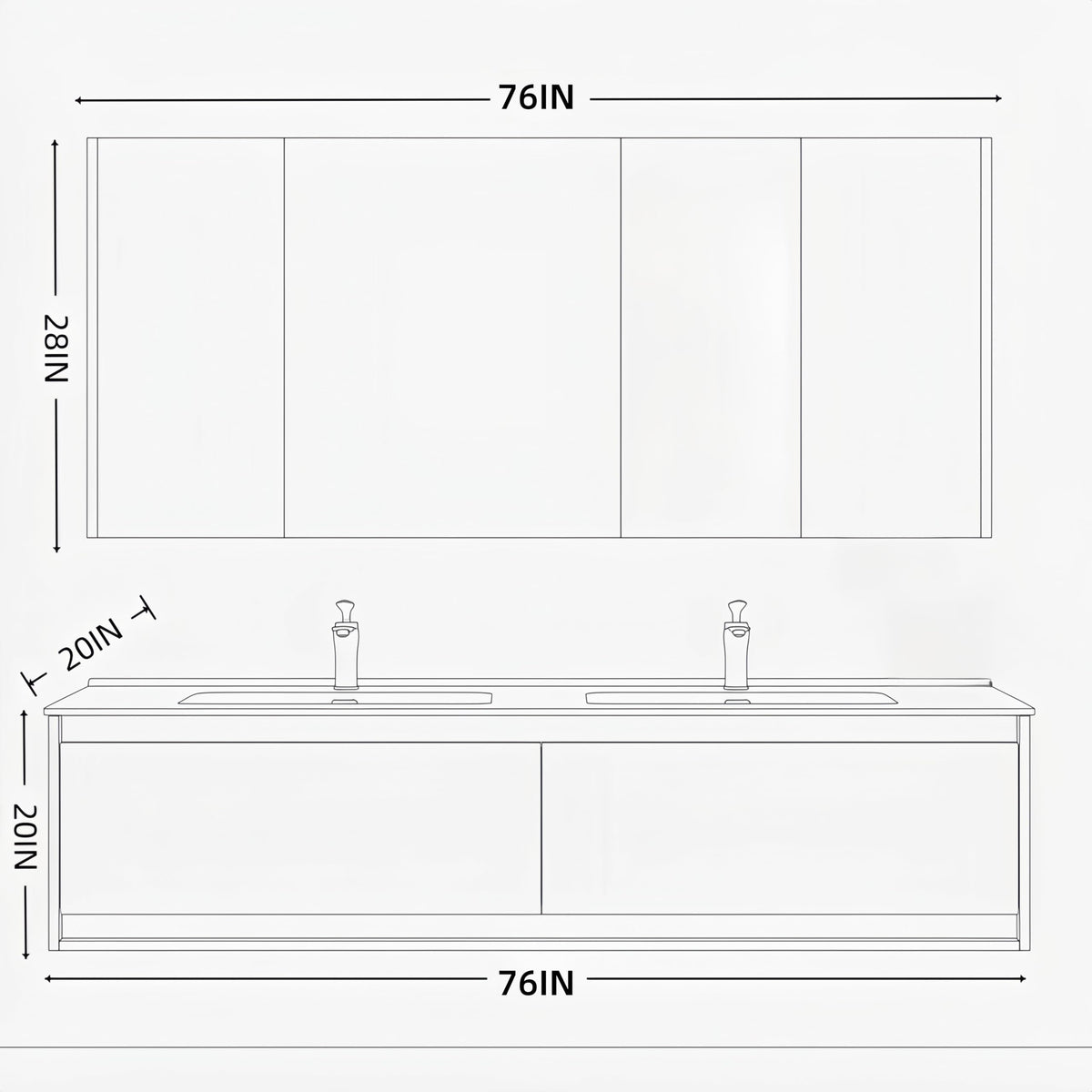 70 in Double Bathroom Vanity with Sinks - Modern Freestanding Bathroom Vanity with Solid Wood Construction | Anti-Fog Mirror | Integrated Stone Sink | Ready-to-Use Design
