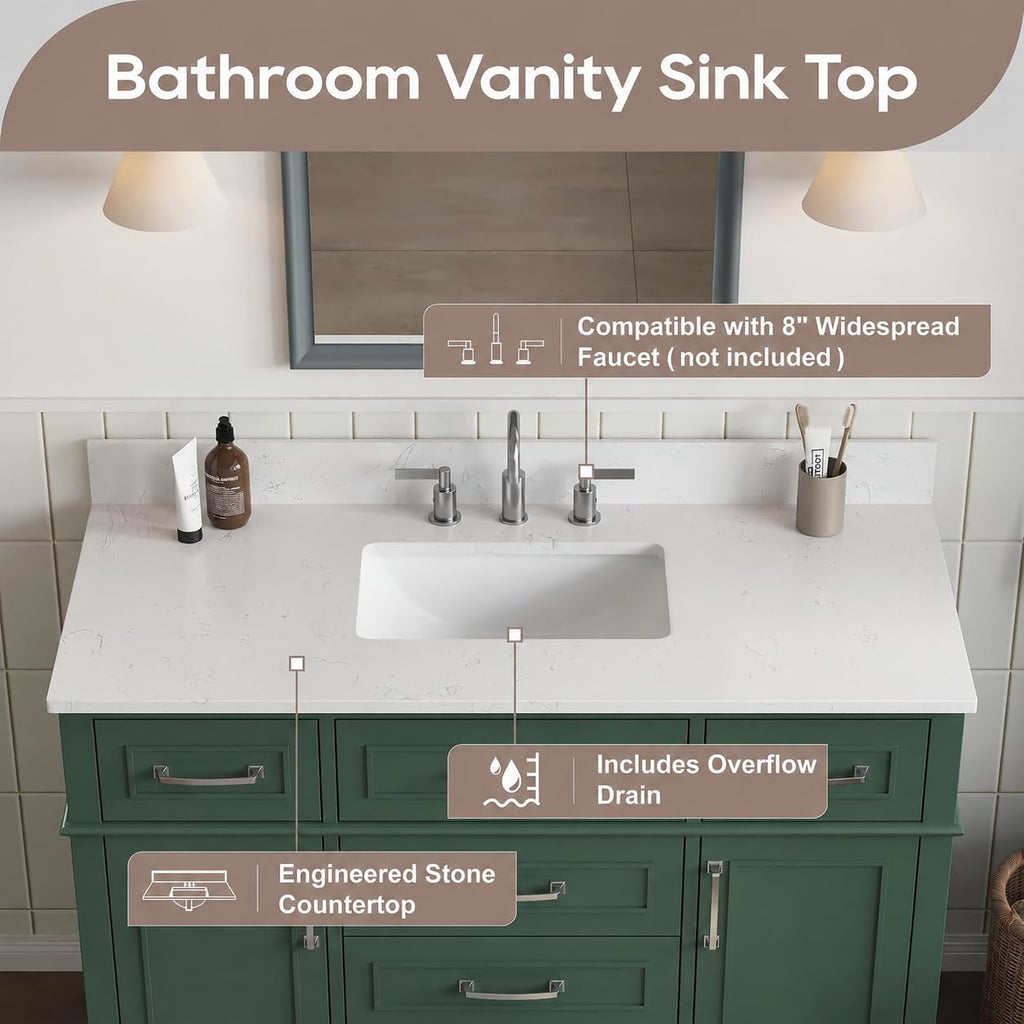 42 Inch Bathroom Vanity with Sink, Pre Assembled, White