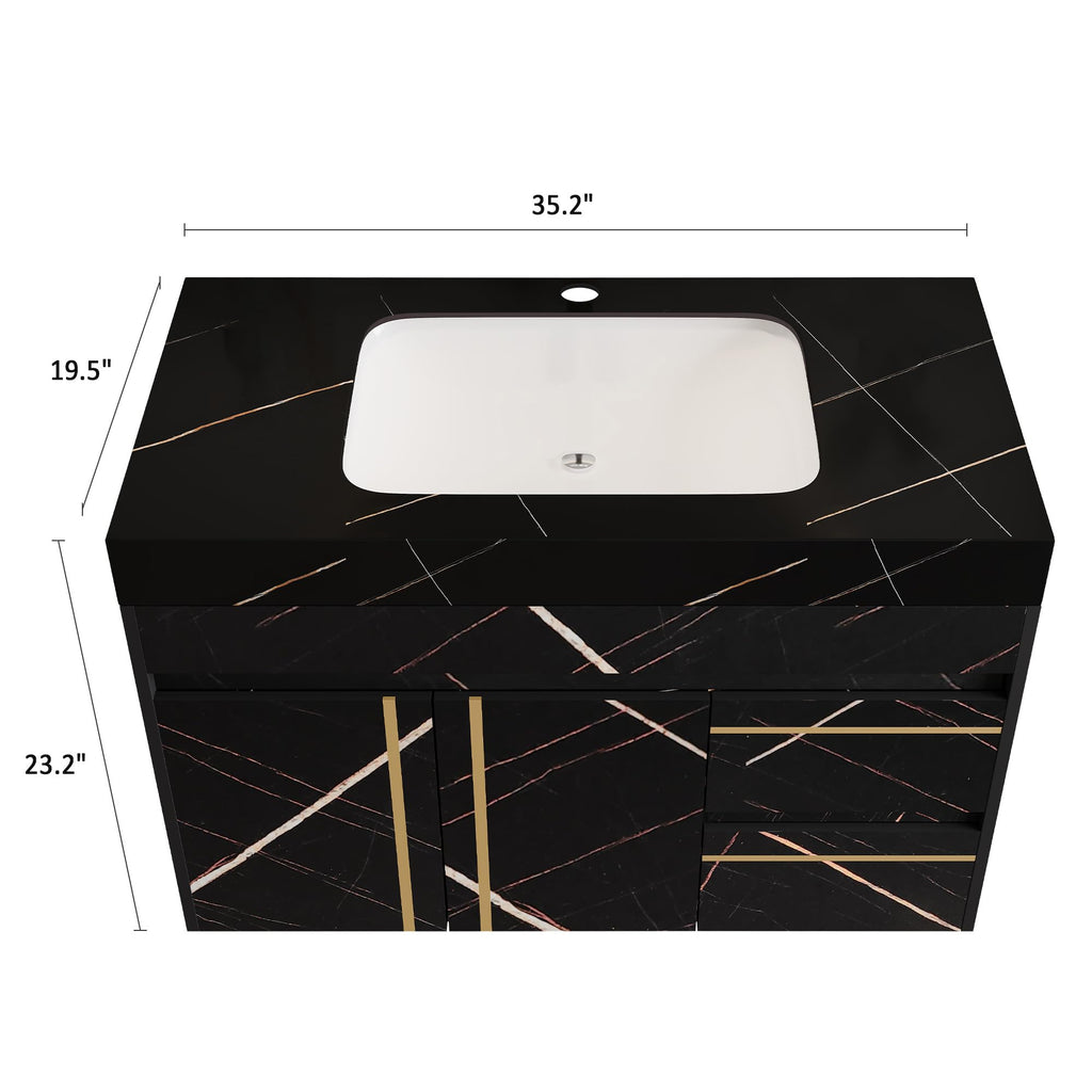 Glintee 40" Floating Bathroom Vanity & Sintered Stone Top, Black